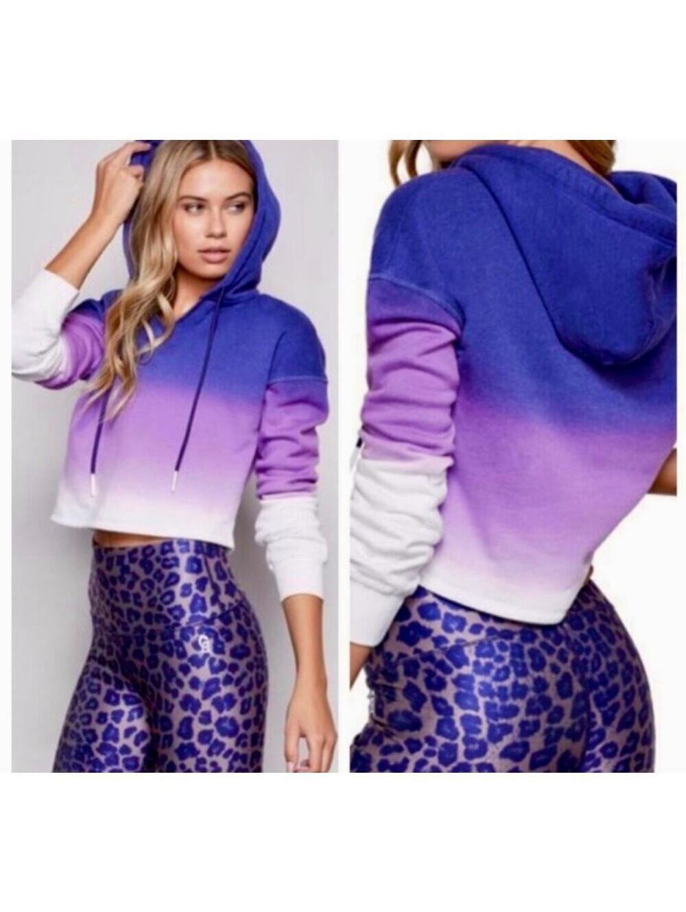 Good American Sunset001 Purple Ombre Cropped Hoodie Size 4 Women's XL